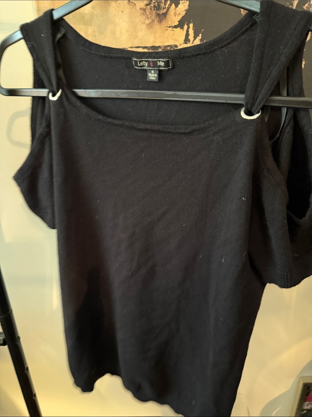 Lety & Me Black Cold-Shoulder Tank with Ring-Strap Detail